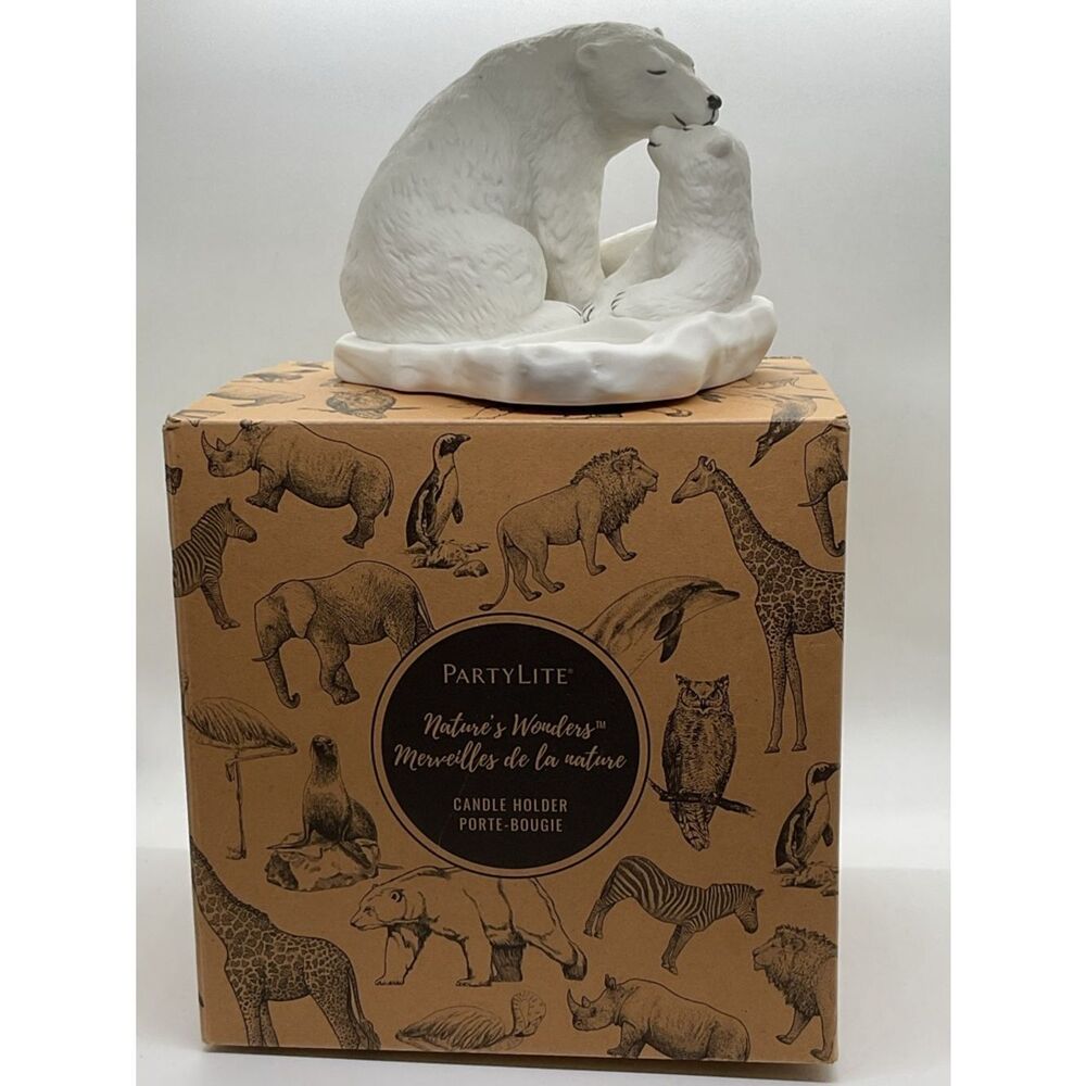 PartyLite Rare White Polar Bear Pair Candle Holder